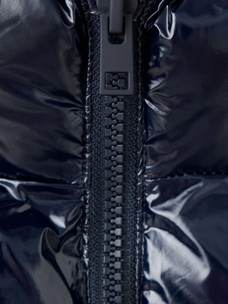 Mango Blue High Shine Padded Gilet - Image 2 of 2 Mango Blue High Shine Padded Gilet - Image 2 of 2