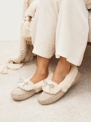 Stone Suede Moccasin Slippers - Image 1 of 6