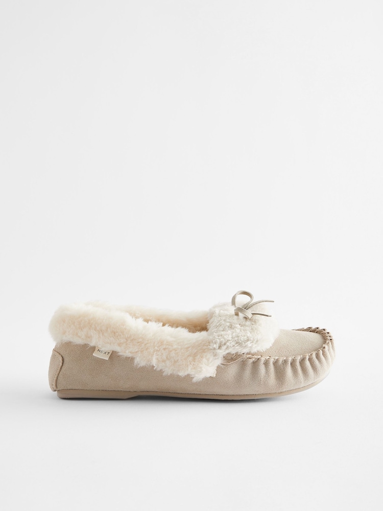 Stone Suede Moccasin Slippers - Image 2 of 6