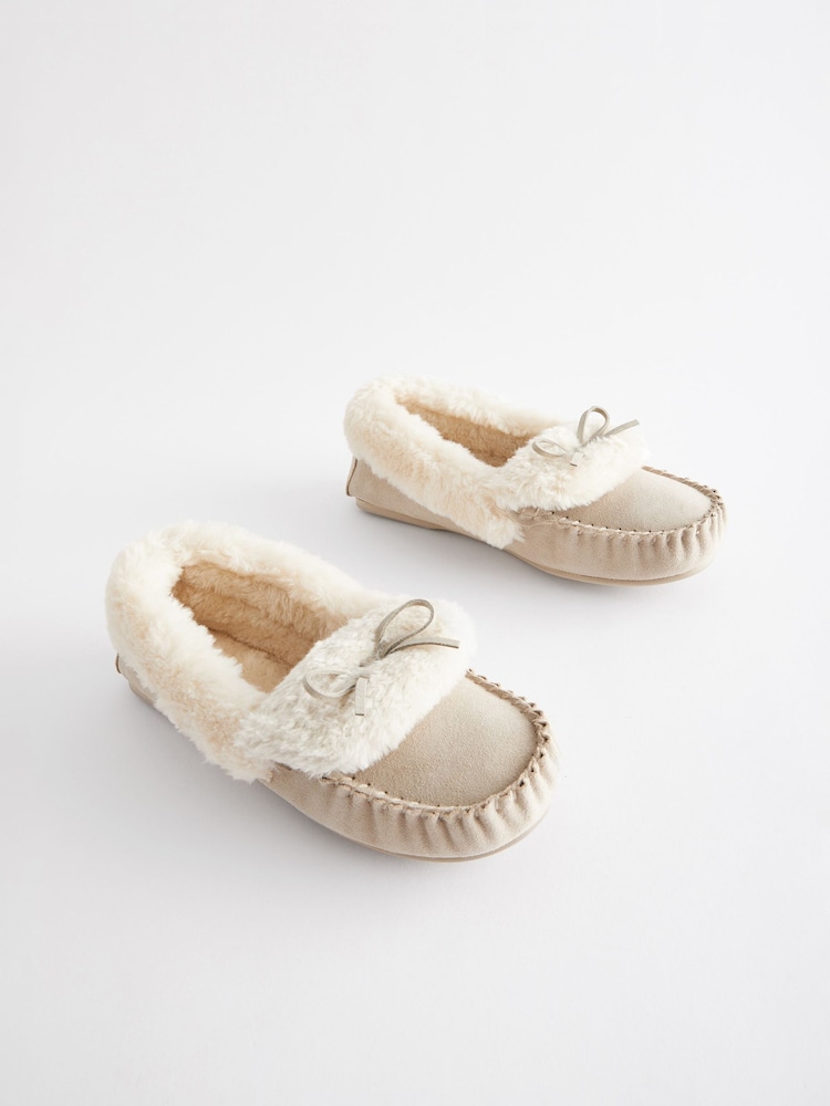 Stone Suede Moccasin Slippers - Image 3 of 6