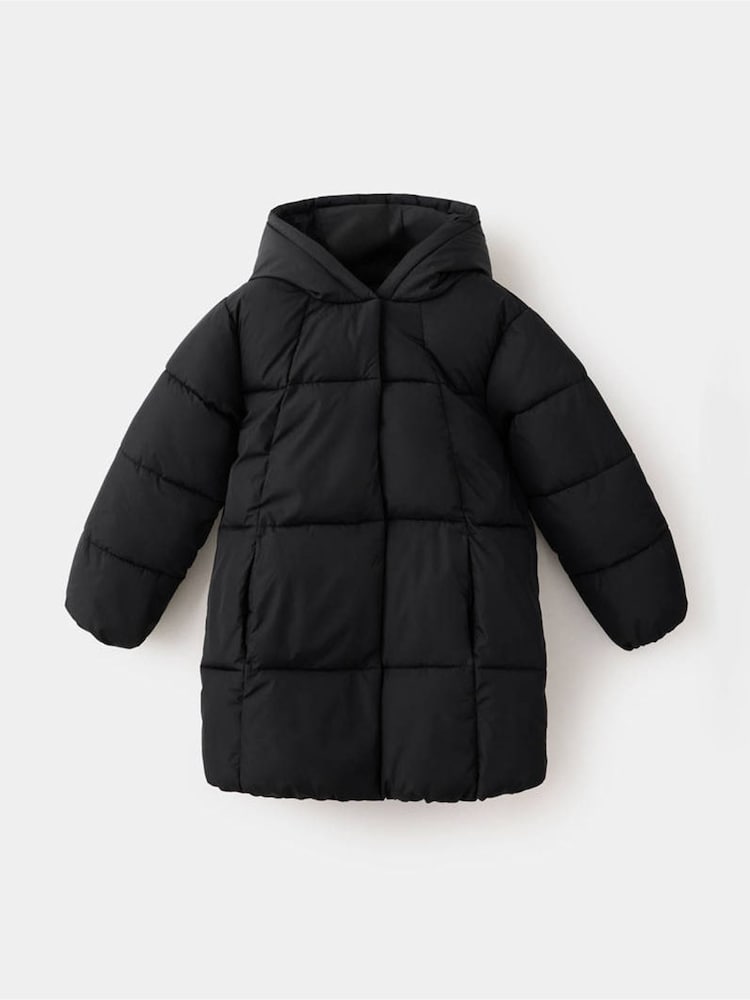 Mango Black Quilted Hooded Longline Anna Coat - Image 1 of 4 Mango Black Quilted Hooded Longline Anna Coat - Image 1 of 4