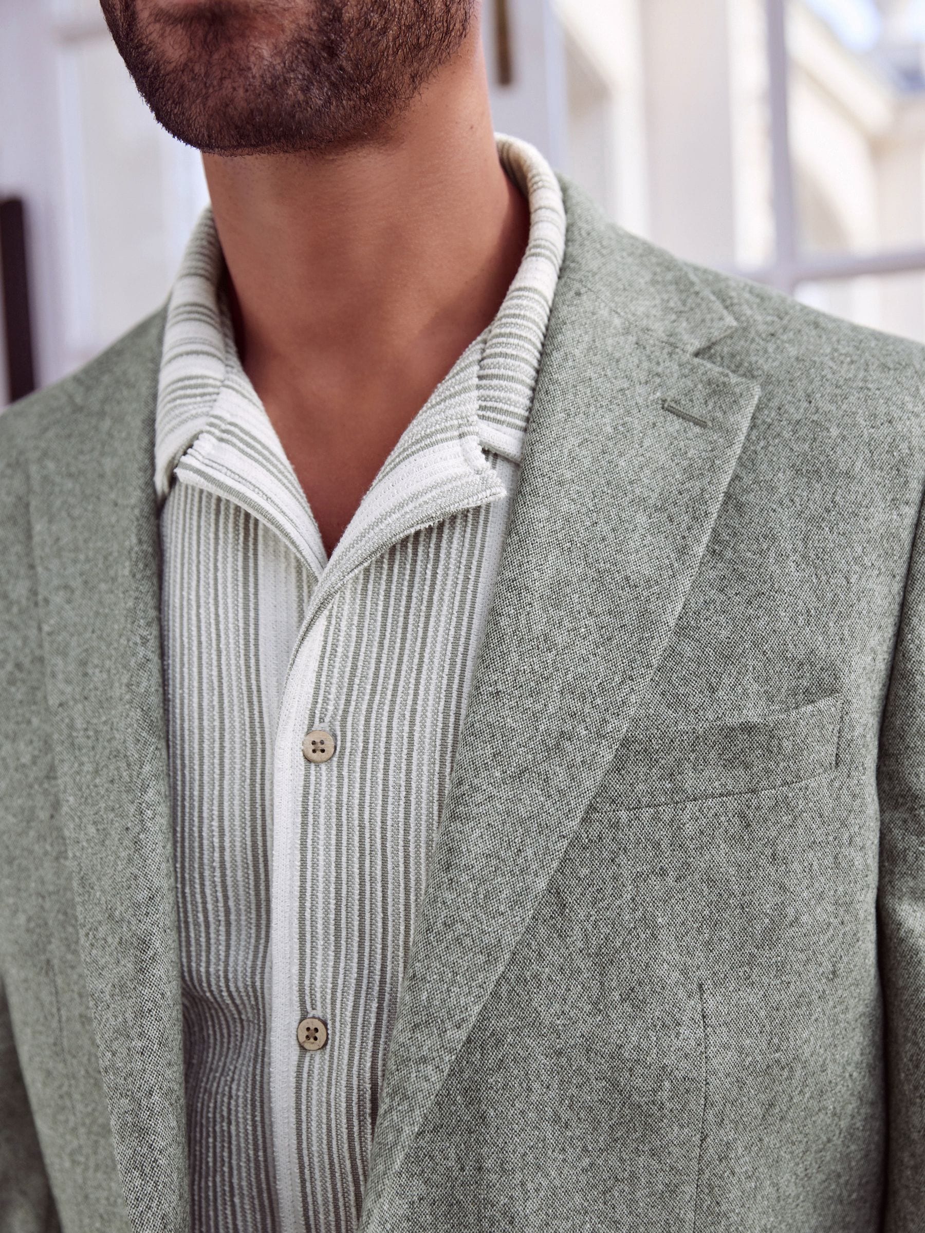 Green Tailored Fit Nova Fides Italian Wool Blend Suit Jacket