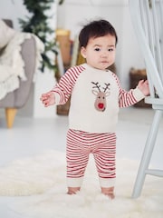 JoJo Maman Bébé Cream Reindeer Knitted Baby Set - Image 1 of 5