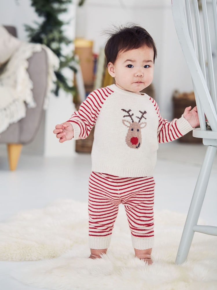 JoJo Maman Bébé Cream Reindeer Knitted Baby Set - Image 1 of 5