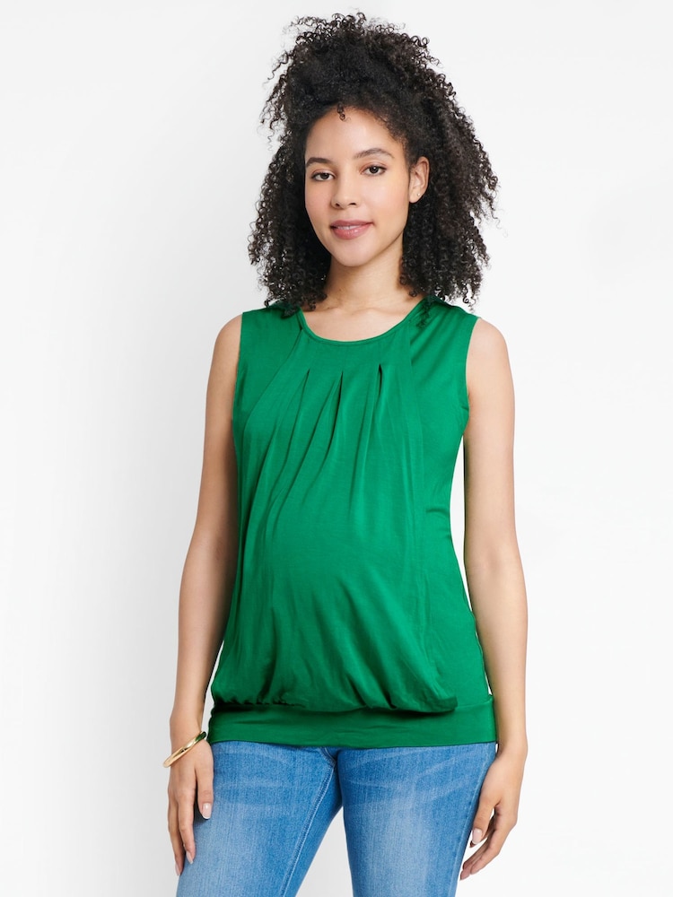 JoJo Maman Bébé Green Sleeveless Pleated Maternity & Nursing Top - Image 1 of 1