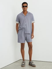 Reiss Airforce Blue Lowden Textured Stripe Drawstring Shorts - Image 1 of 6