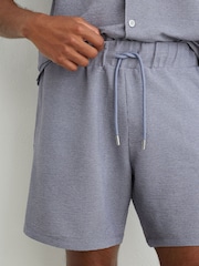 Reiss Airforce Blue Lowden Textured Stripe Drawstring Shorts - Image 4 of 6