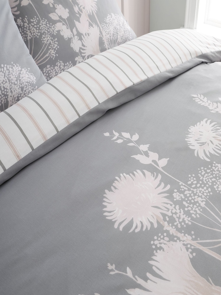 Catherine Lansfield Pink/Grey Meadowsweet Floral Reversible Duvet Cover Set - Image 3 of 4