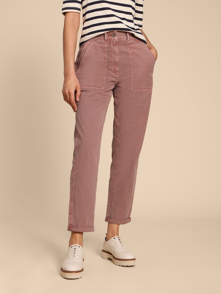 White Stuff Pink Petite Twister Chino Trousers With Linen - Image 1 of 7
