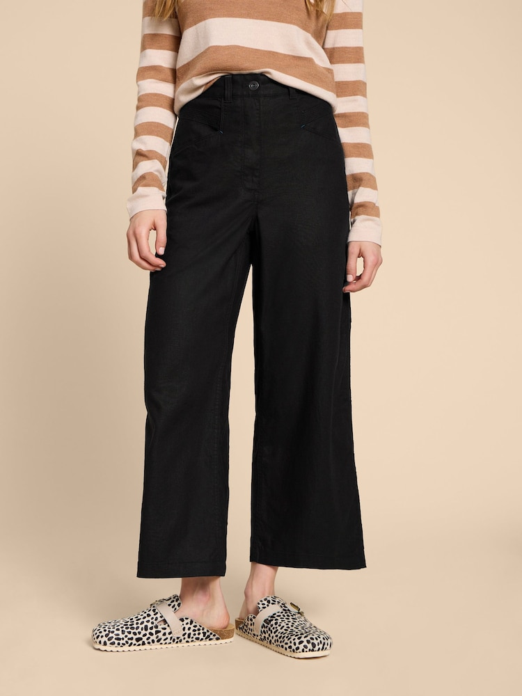 White Stuff Black Linen Blend Harper Trousers - Image 1 of 7