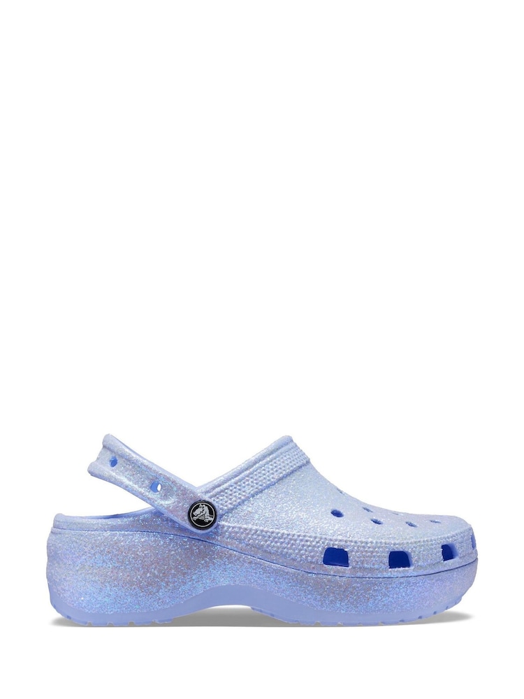 Crocs Blue Classic Platform Glitter Clogs - Image 1 of 5