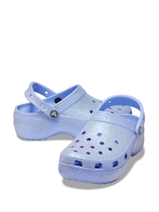 Crocs Blue Classic Platform Glitter Clogs - Image 3 of 5