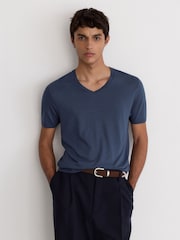 Reiss Airforce Blue Salina Cotton-Modal V-Neck Tailored-Fit T-Shirt - Image 1 of 6