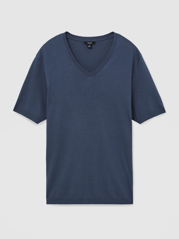 Reiss Airforce Blue Salina Cotton-Modal V-Neck Tailored-Fit T-Shirt - Image 2 of 6 Reiss Airforce Blue Salina Cotton-Modal V-Neck Tailored-Fit T-Shirt - Image 2 of 6