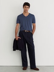 Reiss Airforce Blue Salina Cotton-Modal V-Neck Tailored-Fit T-Shirt - Image 3 of 6