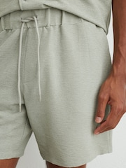 Reiss Sage Green Lowden Textured Stripe Drawstring Shorts - Image 1 of 6