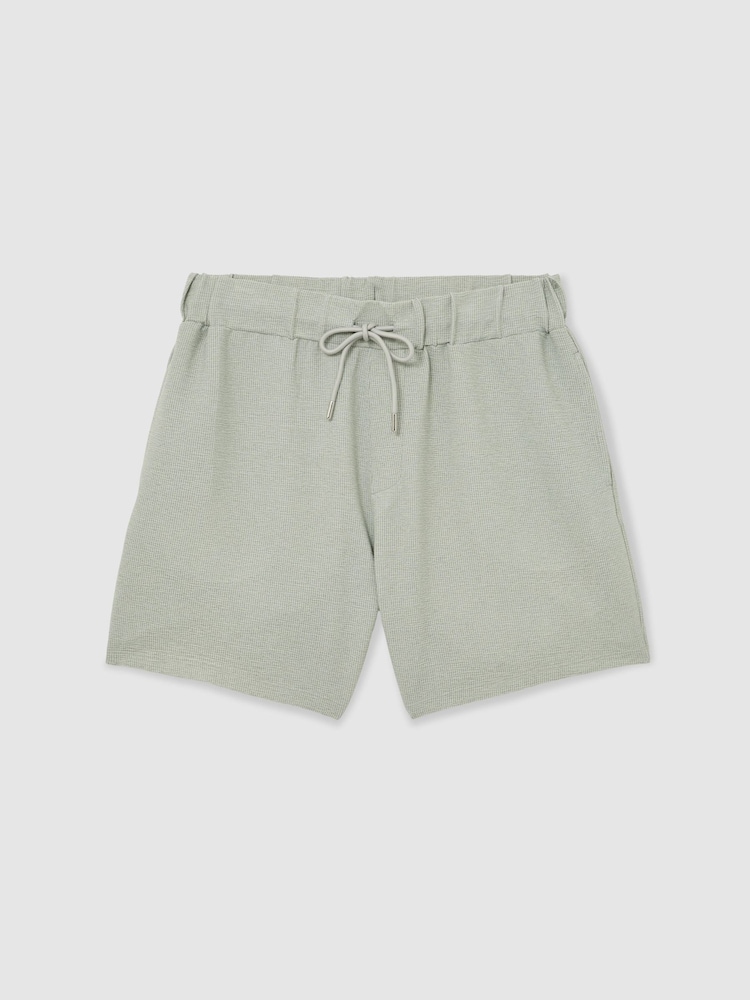 Reiss Sage Green Lowden Textured Stripe Drawstring Shorts - Image 2 of 6