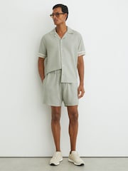 Reiss Sage Green Lowden Textured Stripe Drawstring Shorts - Image 3 of 6