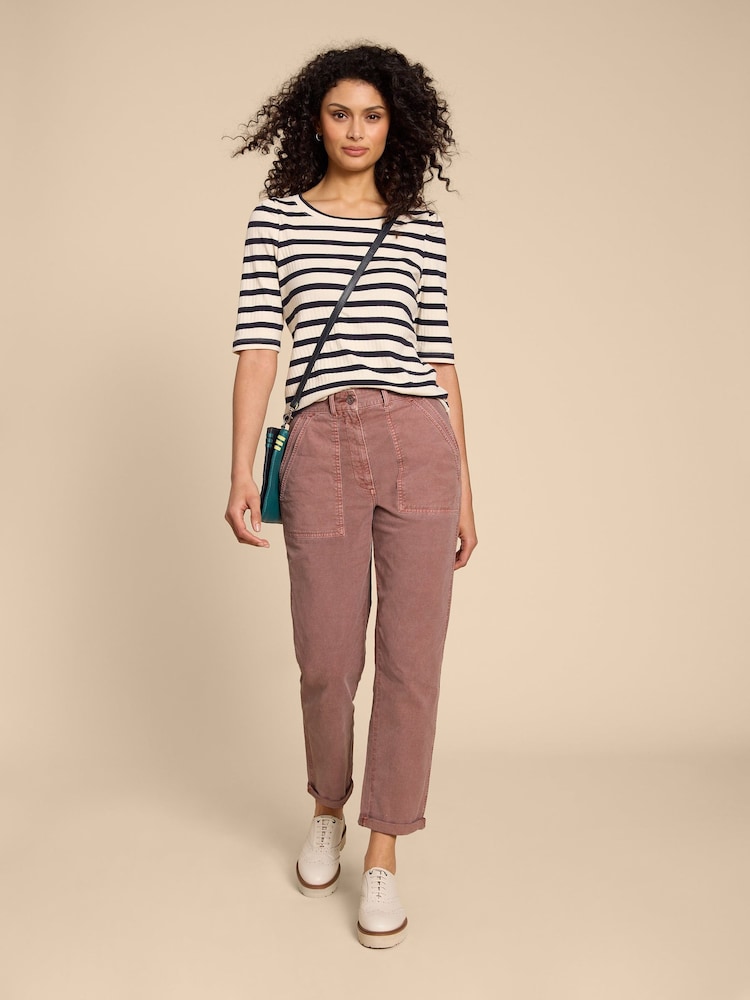 White Stuff Pink Twister Chino Trousers With Linen - Image 1 of 6