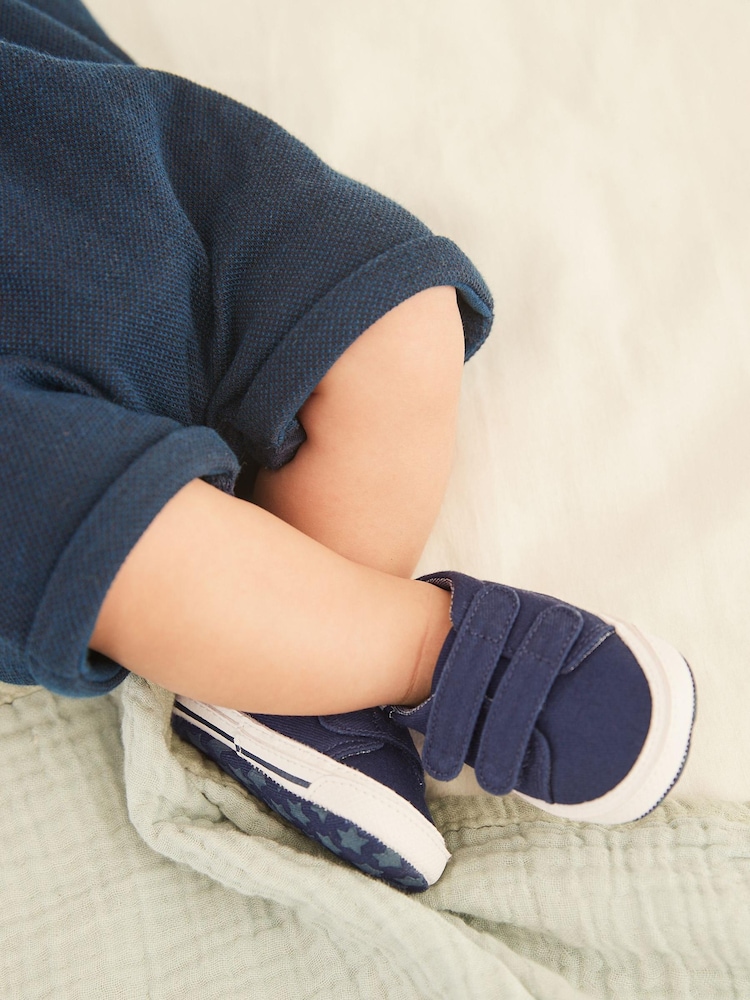 Navy Blue Tape Two Strap Baby Pram Shoes (0-24mths) - Image 1 of 6