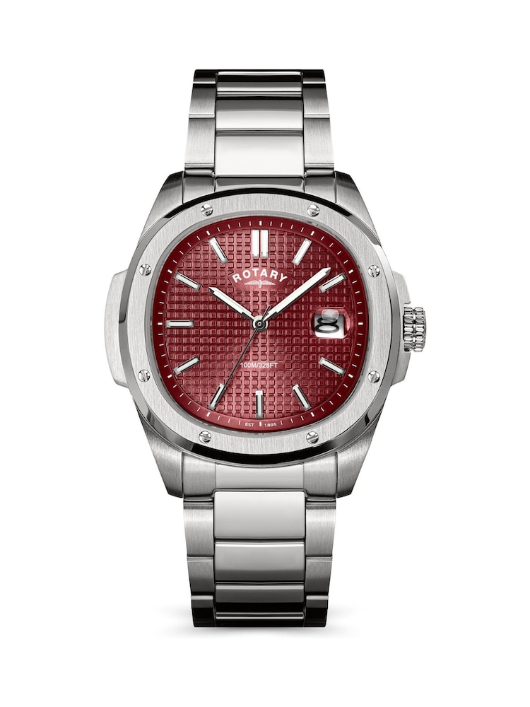 Rotary Silver Mens Apex Claret Dial Water Resistance Stainless Steel Bracelet Watch - Image 1 of 1 Rotary Silver Mens Apex Claret Dial Water Resistance Stainless Steel Bracelet Watch - Image 1 of 1