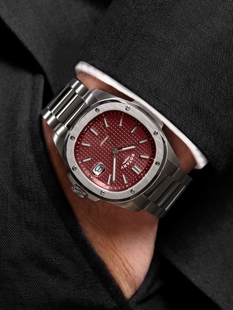 Rotary Silver Mens Apex Claret Dial Water Resistance Stainless Steel Bracelet Watch - Image 2 of 5