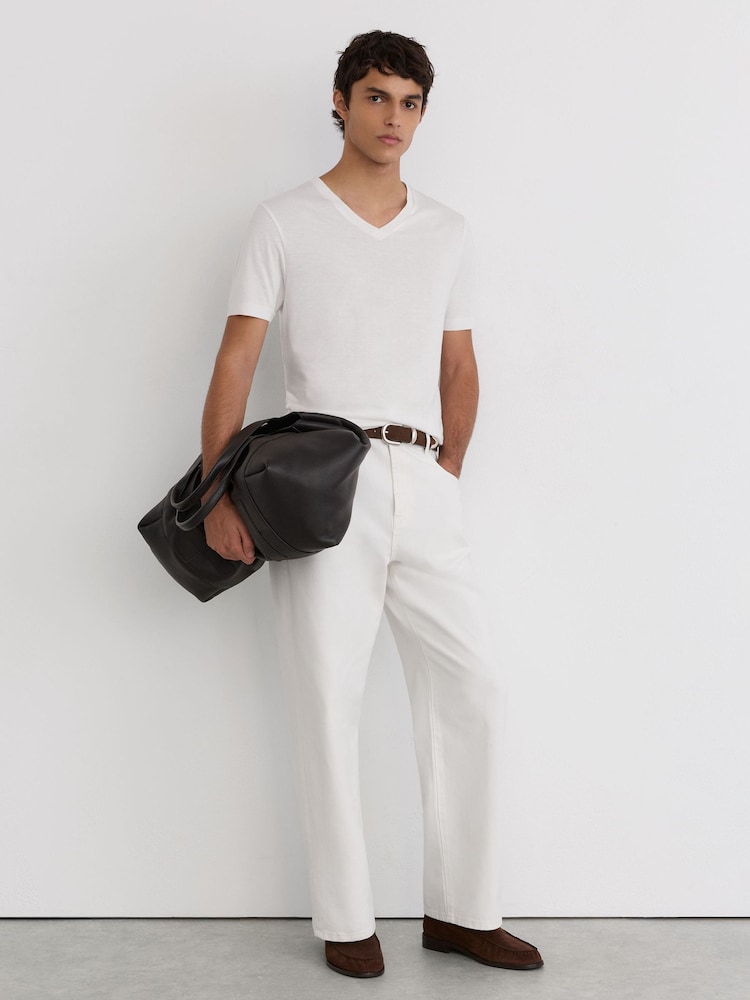 Reiss White Salina Cotton-Modal V-Neck Tailored-Fit T-Shirt - Image 1 of 6