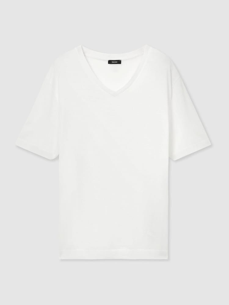 Reiss White Salina Cotton-Modal V-Neck Tailored-Fit T-Shirt - Image 2 of 6