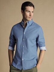 Charles Tyrwhitt Blue Plain Slim Fit Button-down Washed Oxford 100% Cotton Shirt - Image 1 of 6
