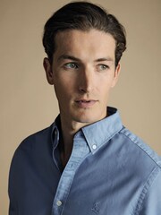 Charles Tyrwhitt Blue Plain Slim Fit Button-down Washed Oxford 100% Cotton Shirt - Image 2 of 6
