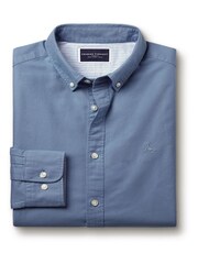 Charles Tyrwhitt Blue Plain Slim Fit Button-down Washed Oxford 100% Cotton Shirt - Image 4 of 6