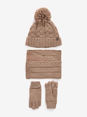 Mocha Brown Knitted Hat, Gloves and Scarf 3 Piece Set (3-16yrs) - Image 1 of 2