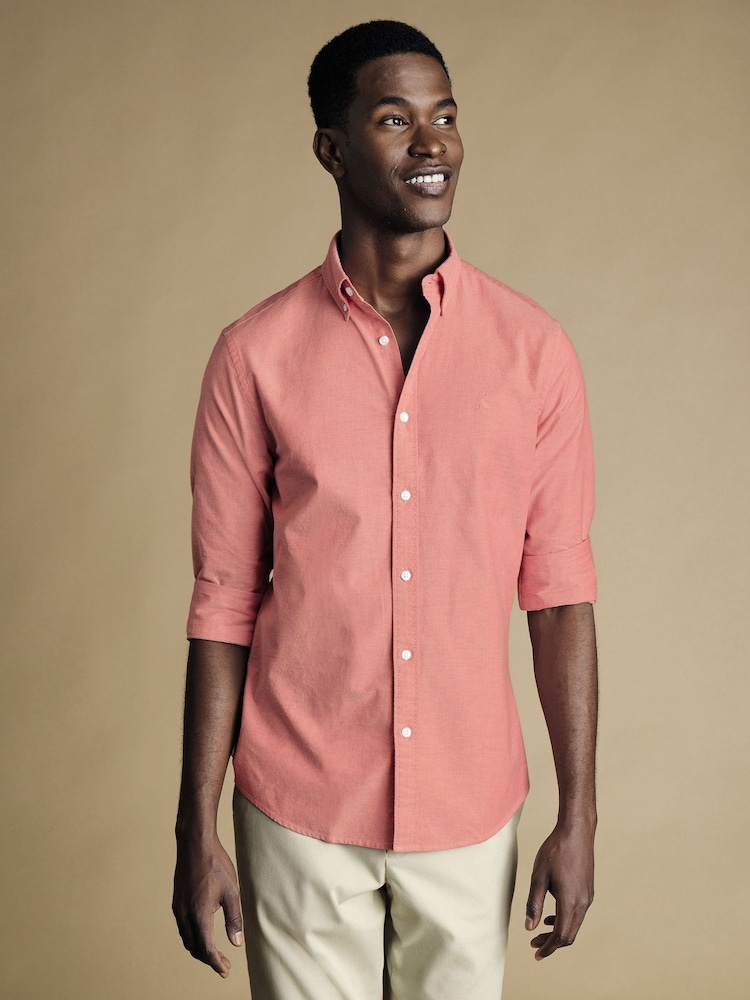 Pink - Charles Tyrwhitt, einfarbiges Oxford-Stretch-Hemd in Slim-Fit mit Knopfleiste und Waschung, 100 % Baumwolle, einfarbig - Bild 1 von 6