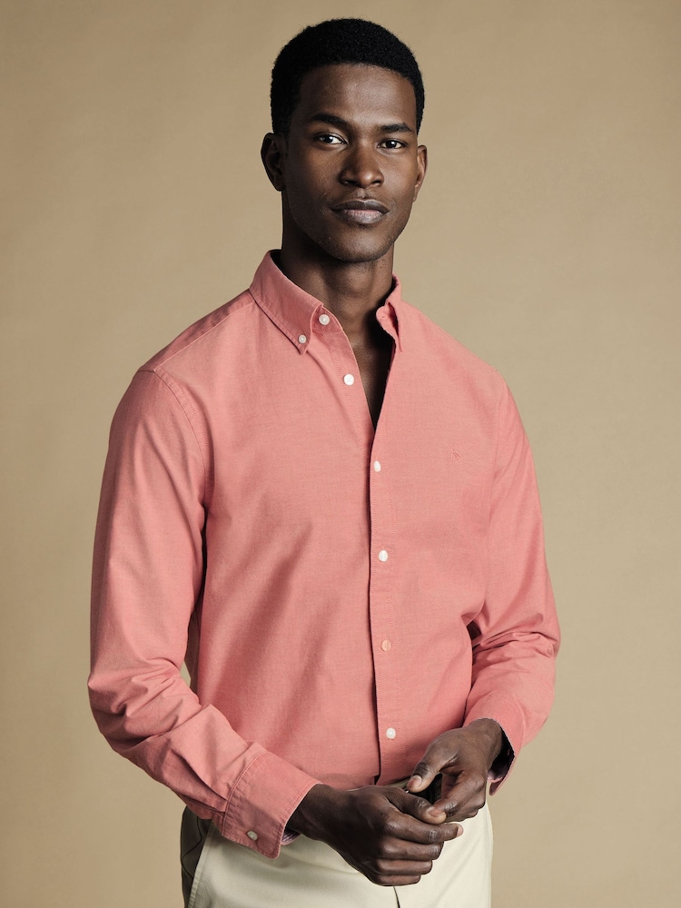 Pink - Charles Tyrwhitt, einfarbiges Oxford-Stretch-Hemd in Slim-Fit mit Knopfleiste und Waschung, 100 % Baumwolle, einfarbig - Bild 2 von 6