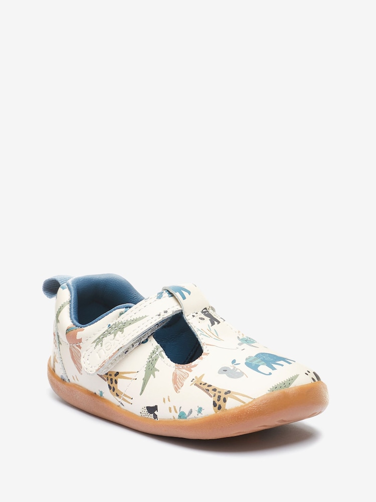 White Wide Fit (G) Leather First Walker T-Bar Shoes - Image 1 of 4