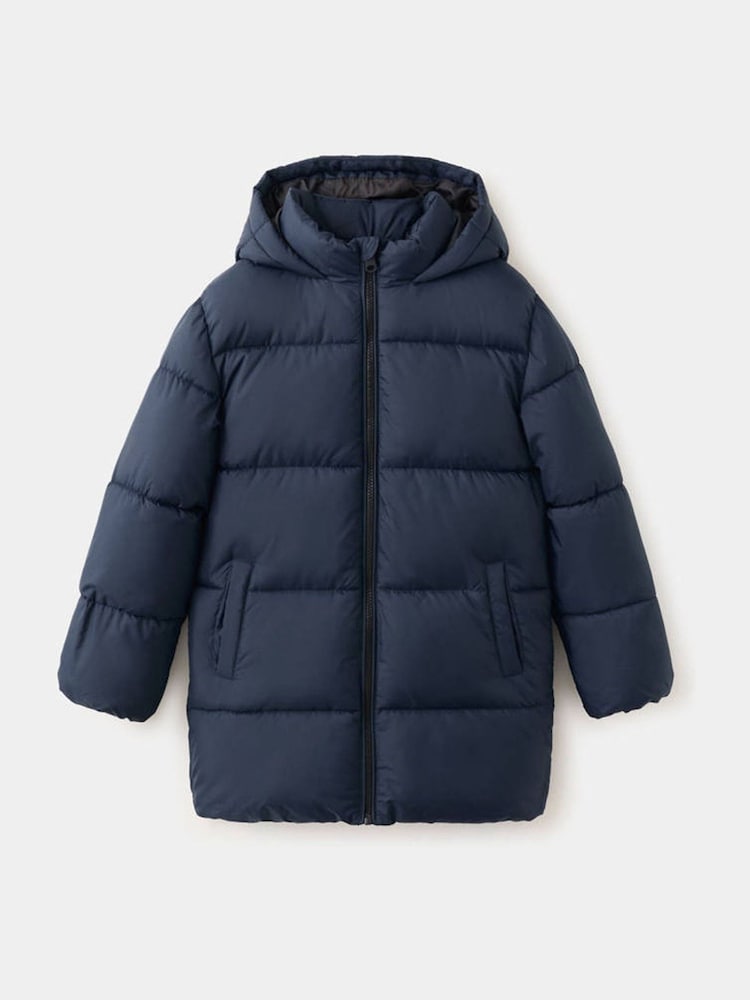 Mango Blue Hooded Puffer Amerlong Coat - Image 1 of 4 Mango Blue Hooded Puffer Amerlong Coat - Image 1 of 4