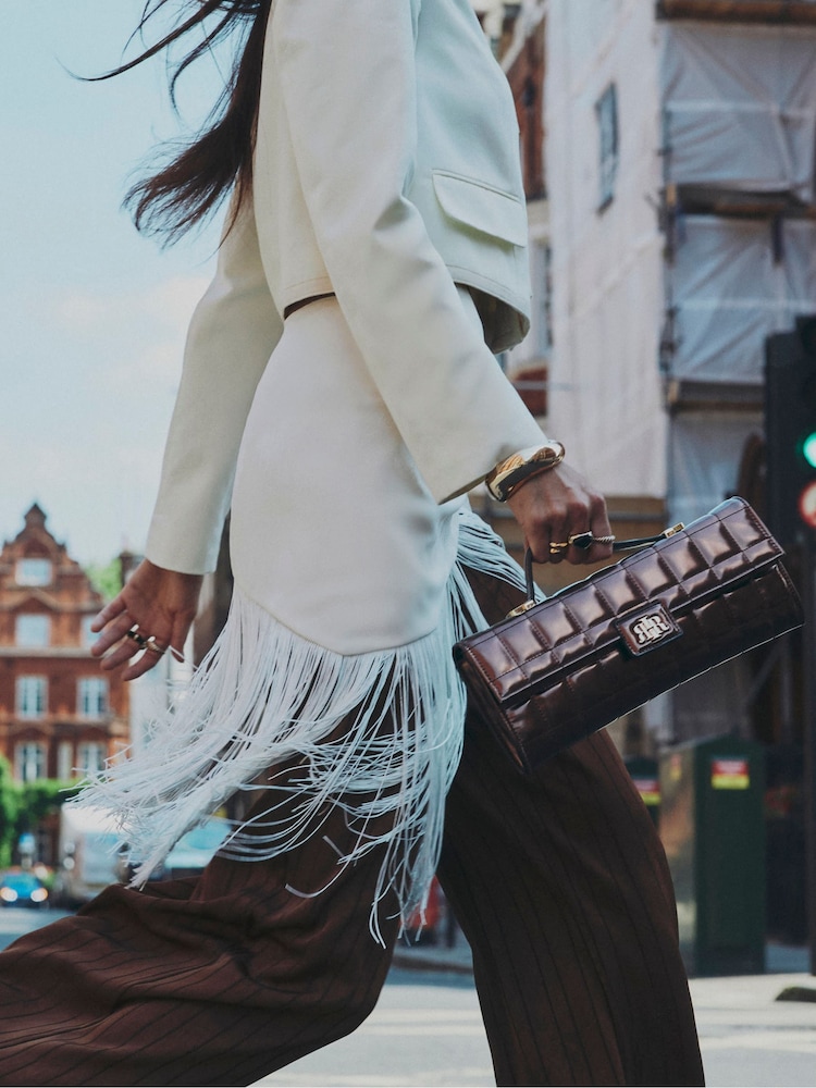 River Island Brown Lila PU Quilted Clutch Bag - Image 1 of 6