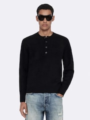 AllSaints Black Wulf Henley Jumper - Image 1 of 8