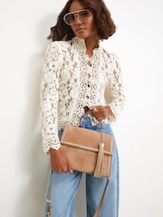 River Island Brown Blair Faux Suede Bar Front Charm Tote Bag - Image 1 of 6