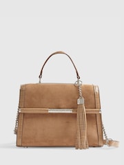 River Island Brown Blair Faux Suede Bar Front Charm Tote Bag - Image 3 of 6