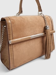 River Island Brown Blair Faux Suede Bar Front Charm Tote Bag - Image 5 of 6