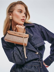River Island Brown Blair Hotfix Jacquard Tote Cross-Body Bag - Image 1 of 6
