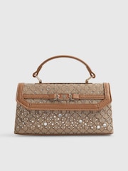 River Island Brown Blair Hotfix Jacquard Tote Cross-Body Bag - Image 2 of 6