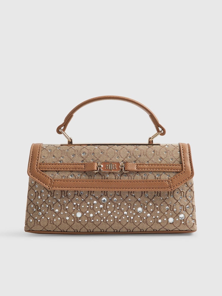 River Island Brown Blair Hotfix Jacquard Tote Cross-Body Bag - Image 2 of 6 River Island Brown Blair Hotfix Jacquard Tote Cross-Body Bag - Image 2 of 6