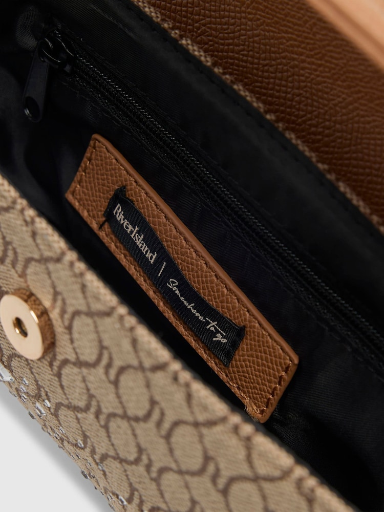 River Island Brown Blair Hotfix Jacquard Tote Cross-Body Bag - Image 6 of 6 River Island Brown Blair Hotfix Jacquard Tote Cross-Body Bag - Image 6 of 6