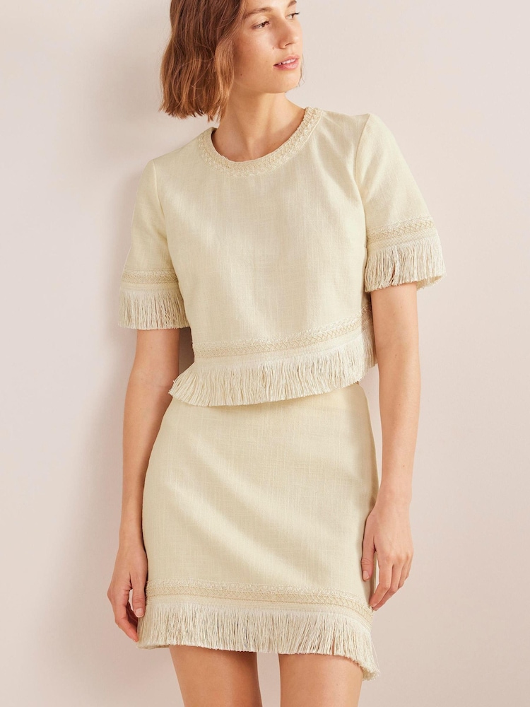 Boden Cream Fringe Detail Mini Skirt - Image 1 of 5