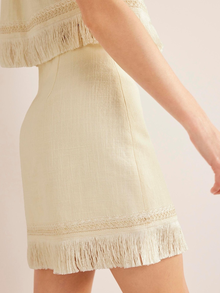 Boden Cream Fringe Detail Mini Skirt - Image 2 of 5