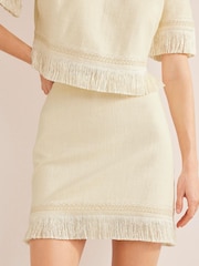 Boden Cream Fringe Detail Mini Skirt - Image 3 of 5