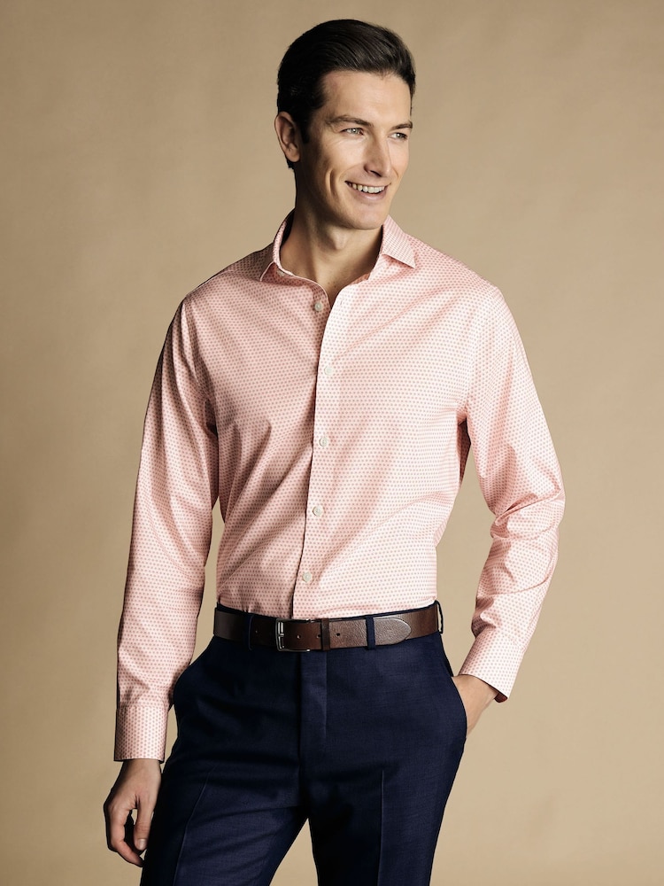 Charles Tyrwhitt Pink Slim Fit Ditsy Floral Print Non-Iron 100% Cotton Print Shirt - Image 1 of 7