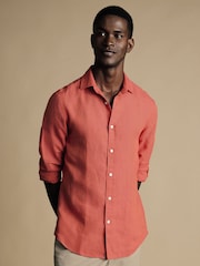 Charles Tyrwhitt Pink Plain Pure 100% Linen Slim Fit Shirt - Image 1 of 6